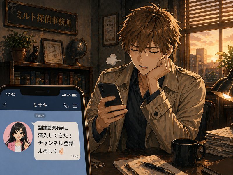 ミサキのLINEを見てため息をつくコーキ