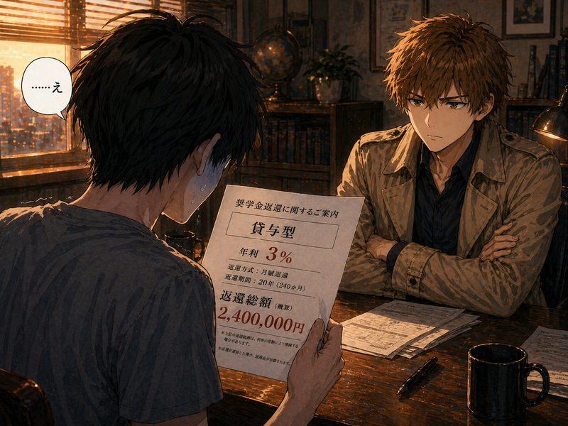 奨学金の書類を見て青ざめるケンタ