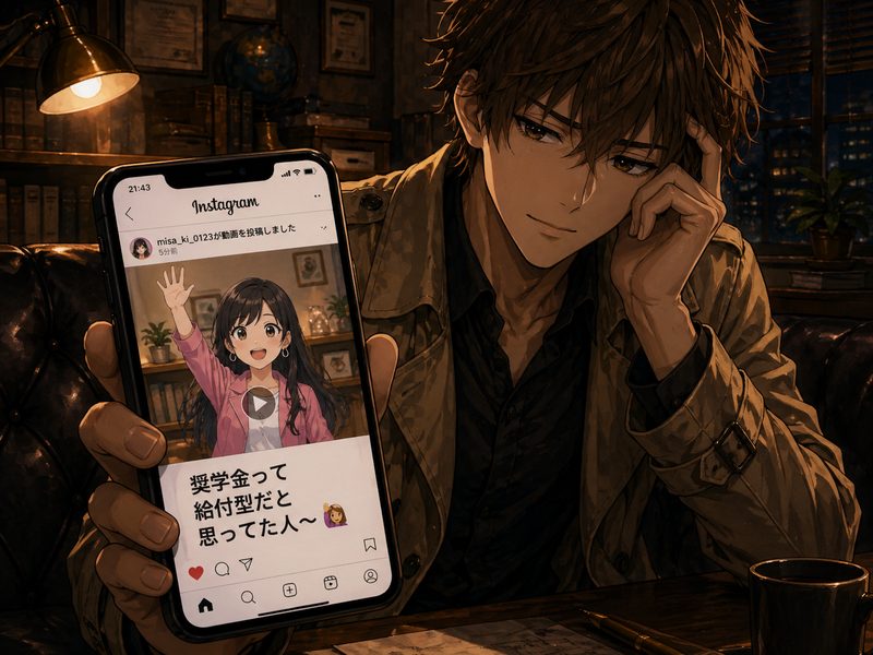 ミサキのインスタ通知を見るコーキ