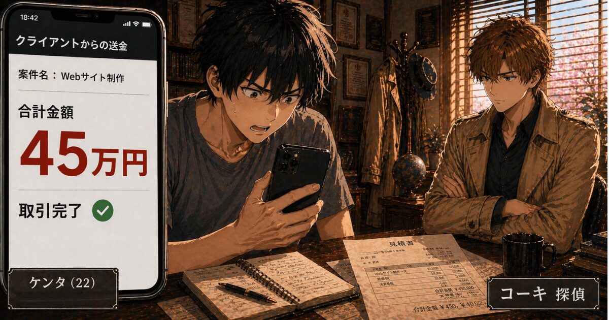 搾取する先輩フリーランスに気づくシーン