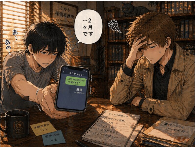 ケンタが既読スルーのLINEを見せるシーン