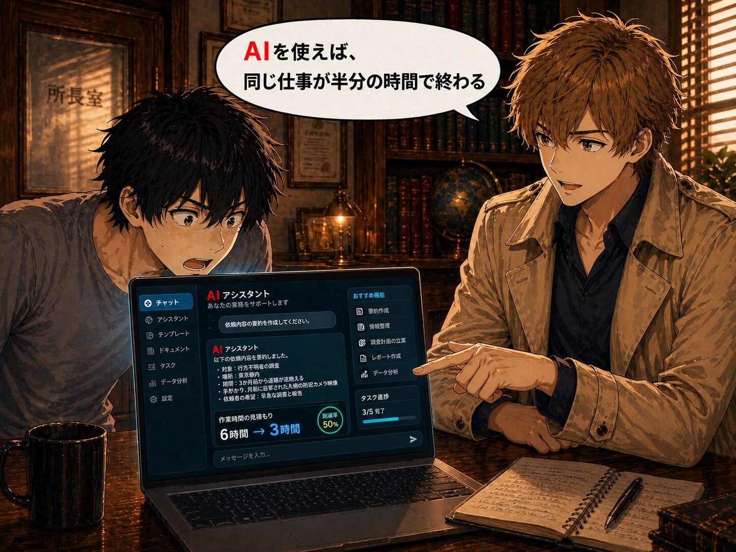 コーキがAIツール活用を説明するシーン