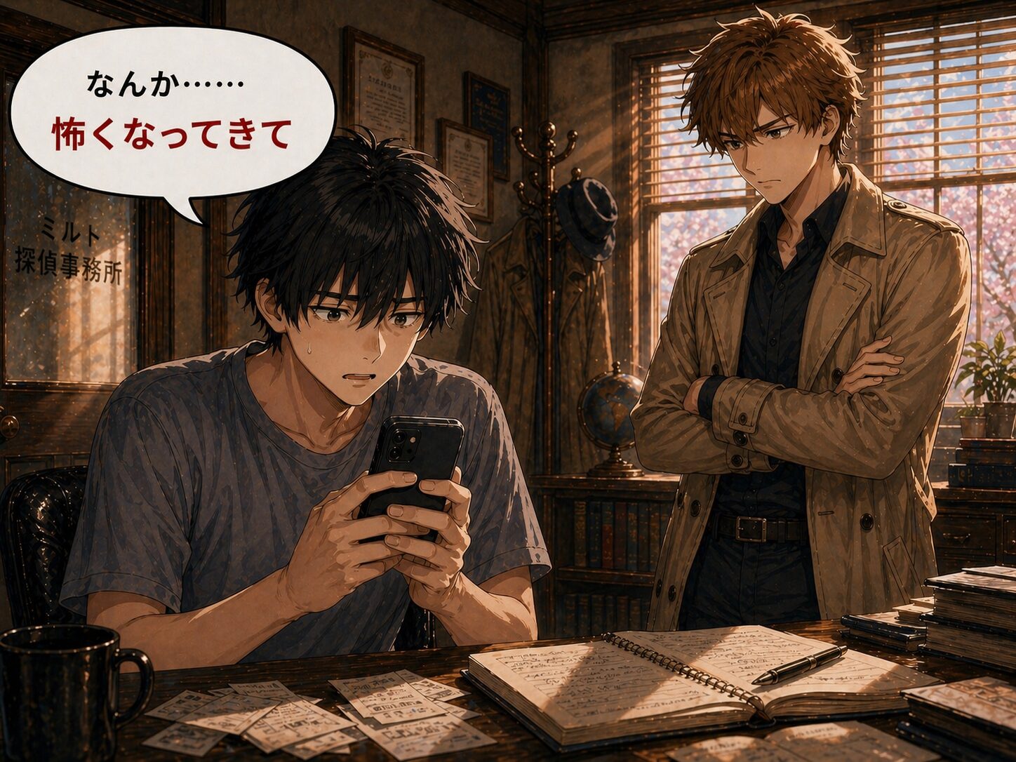 ケンタがSNSのDMを不安そうに見せるシーン