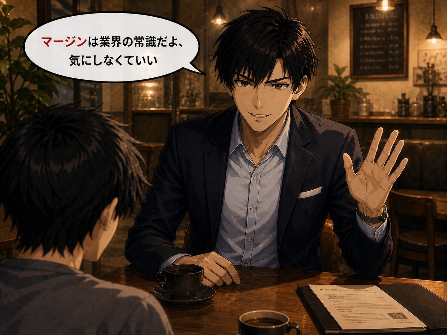 シンジが笑顔で話すシーン
