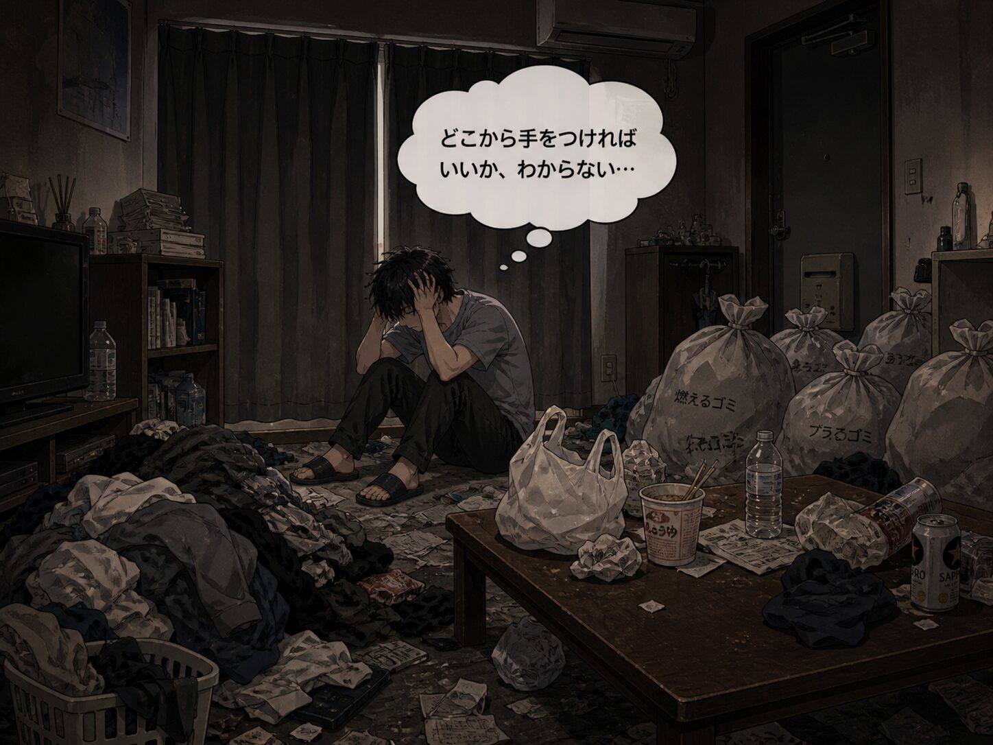 散らかった部屋のシーン