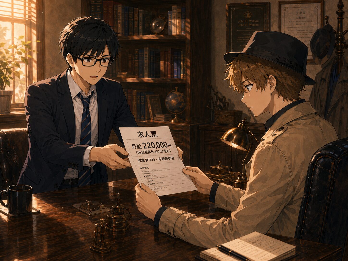 コーキに求人票を見せるヒロ