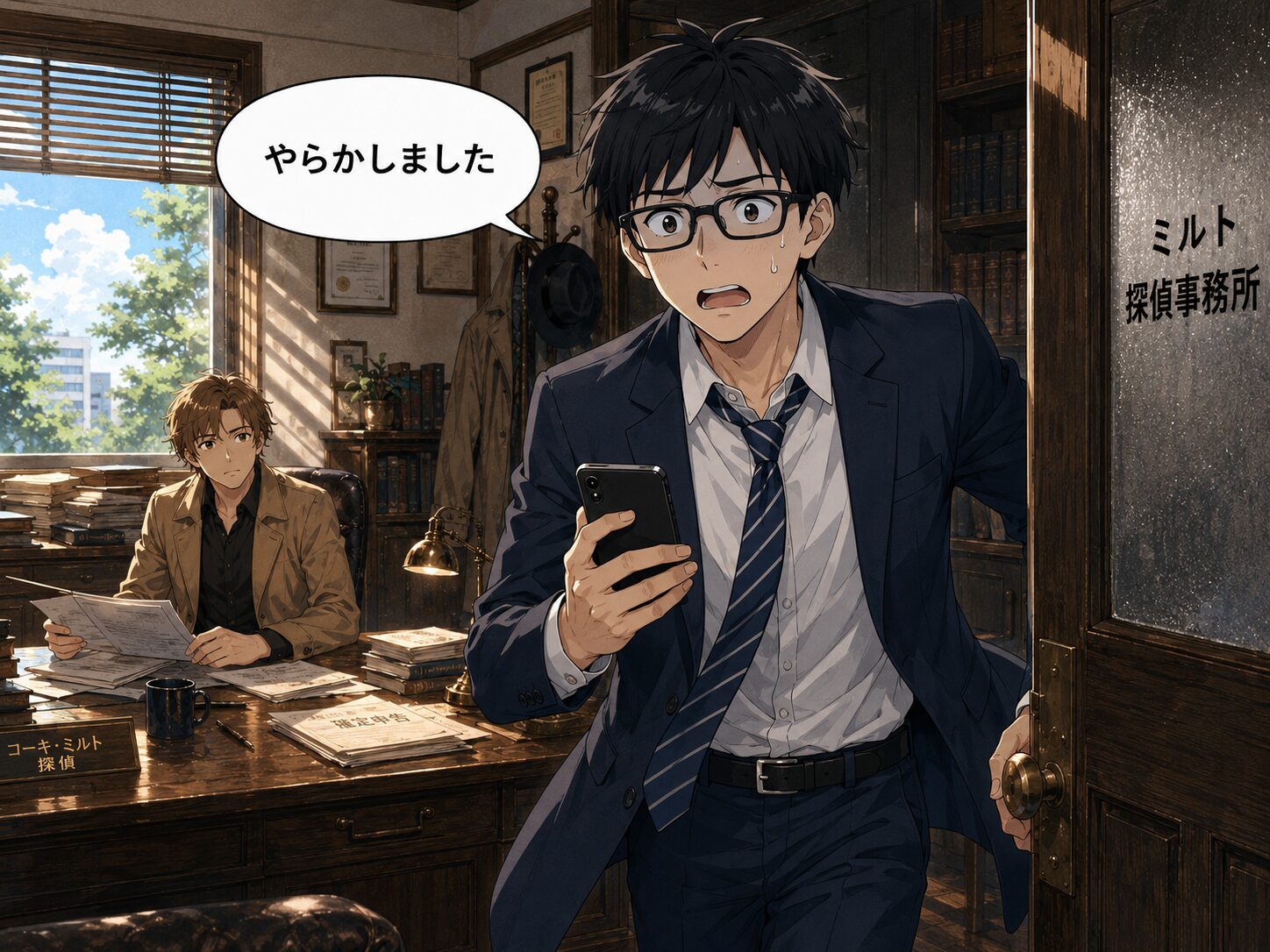 急ぎ足で事務所を訪れるヒロ