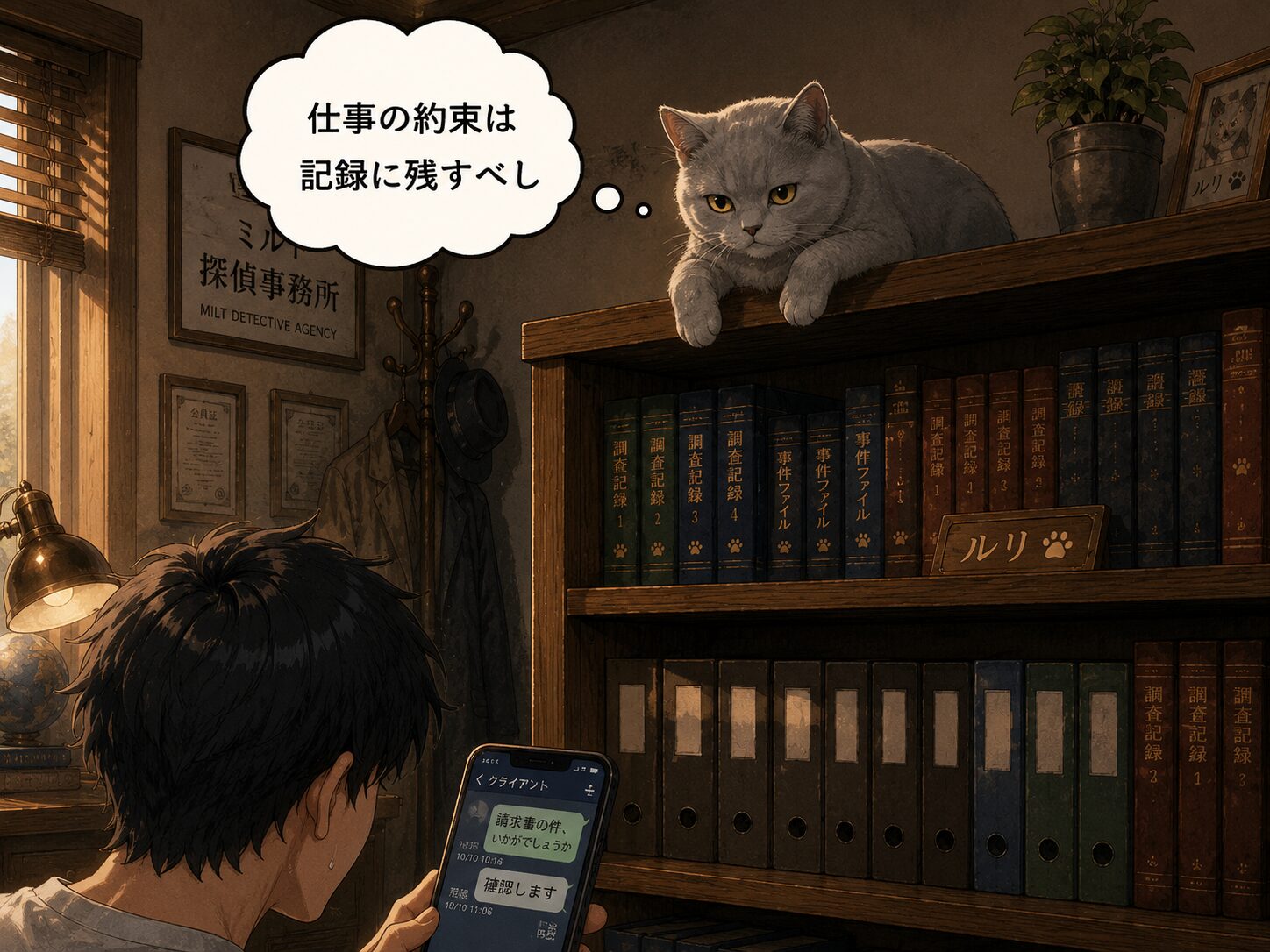 ルリがスマホをにらむケンタを見下ろす