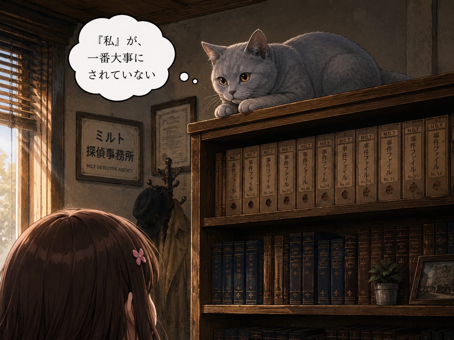 ルリが静かにサクラを見守る