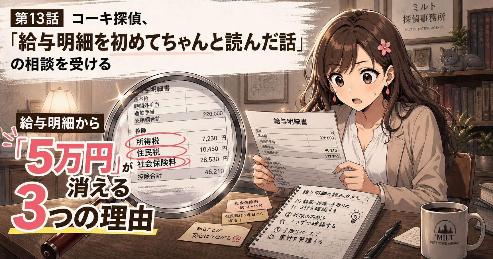 第13話アイキャッチ：給与明細を初めてちゃんと読んだサクラ