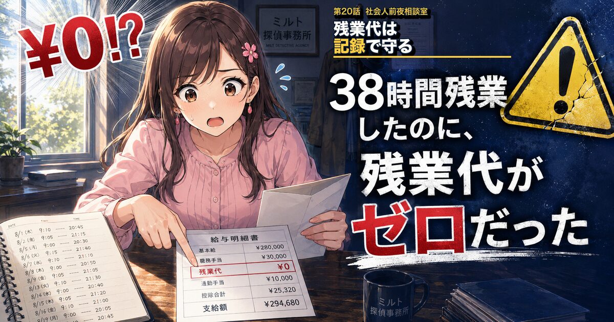 第20話アイキャッチ：残業代が出ていないことに気づかなかったサクラ