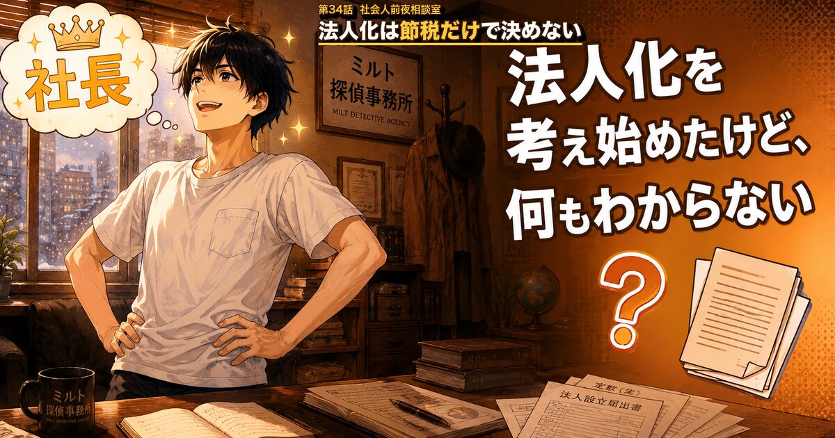 第34話アイキャッチ：法人化を考え始めたケンタ