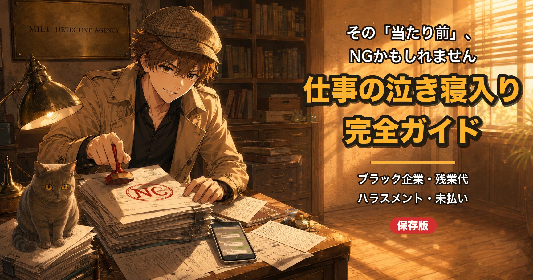 保存版アイキャッチ：仕事の泣き寝入り完全ガイド・書類にNGスタンプを押すコーキ