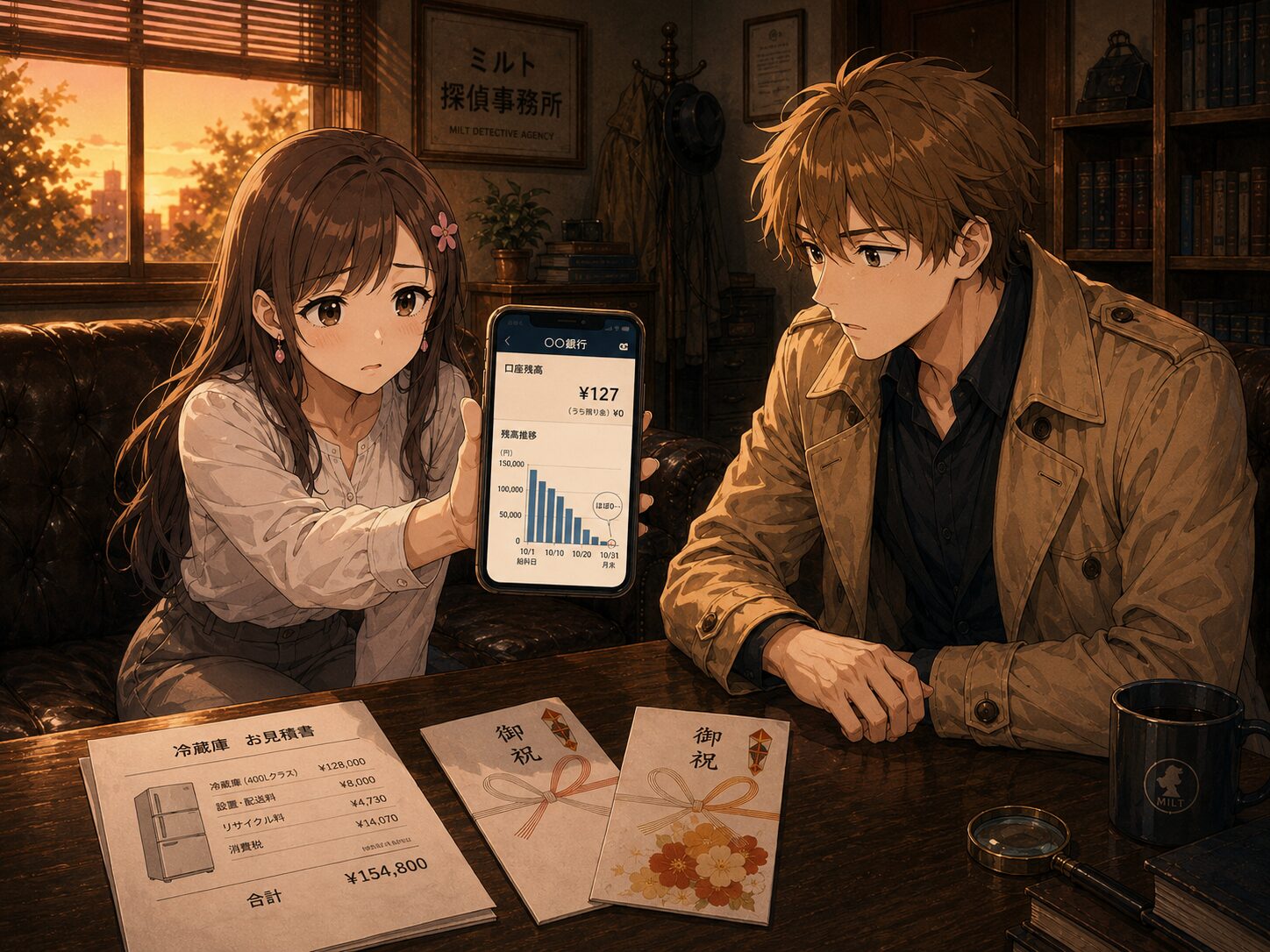 銀行アプリの残高を見せるサクラ、月末に残らない口座
