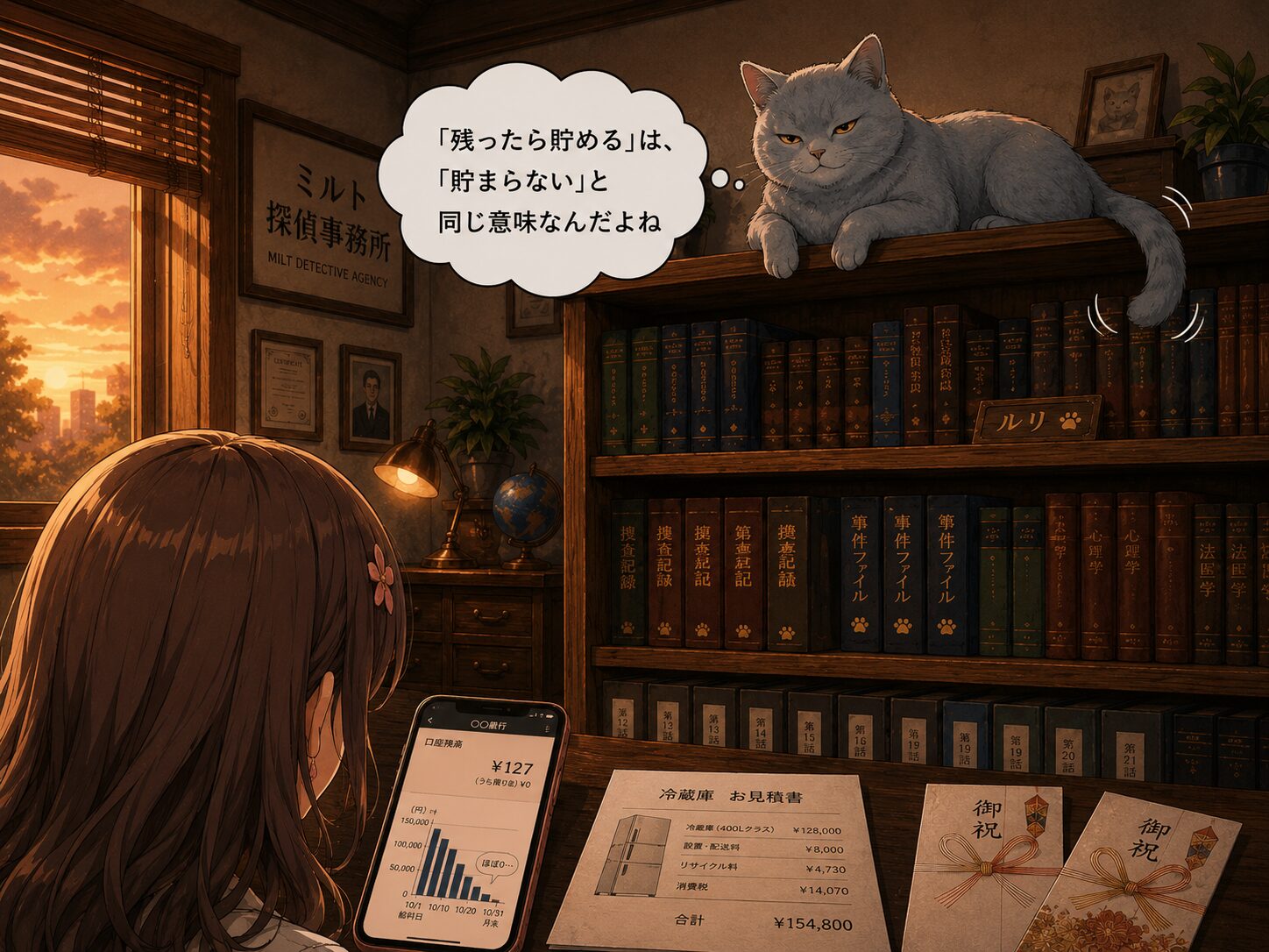 ルリが尻尾を揺らしながらまとめるシーン