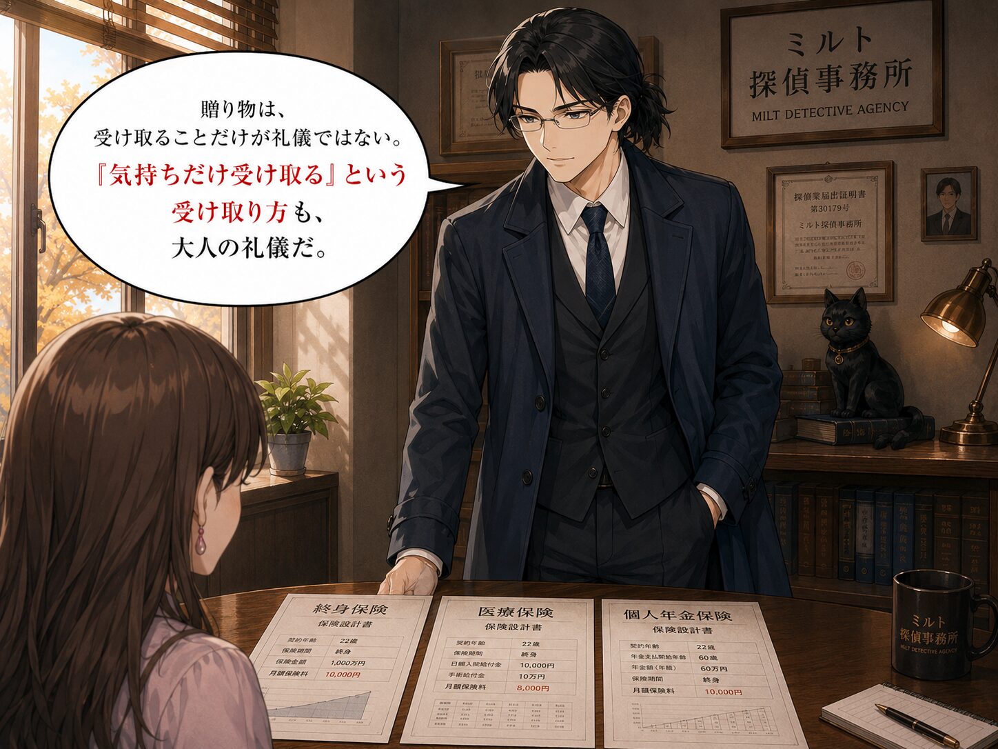 ケイイチロウが贈り物の受け取り方について語るシーン