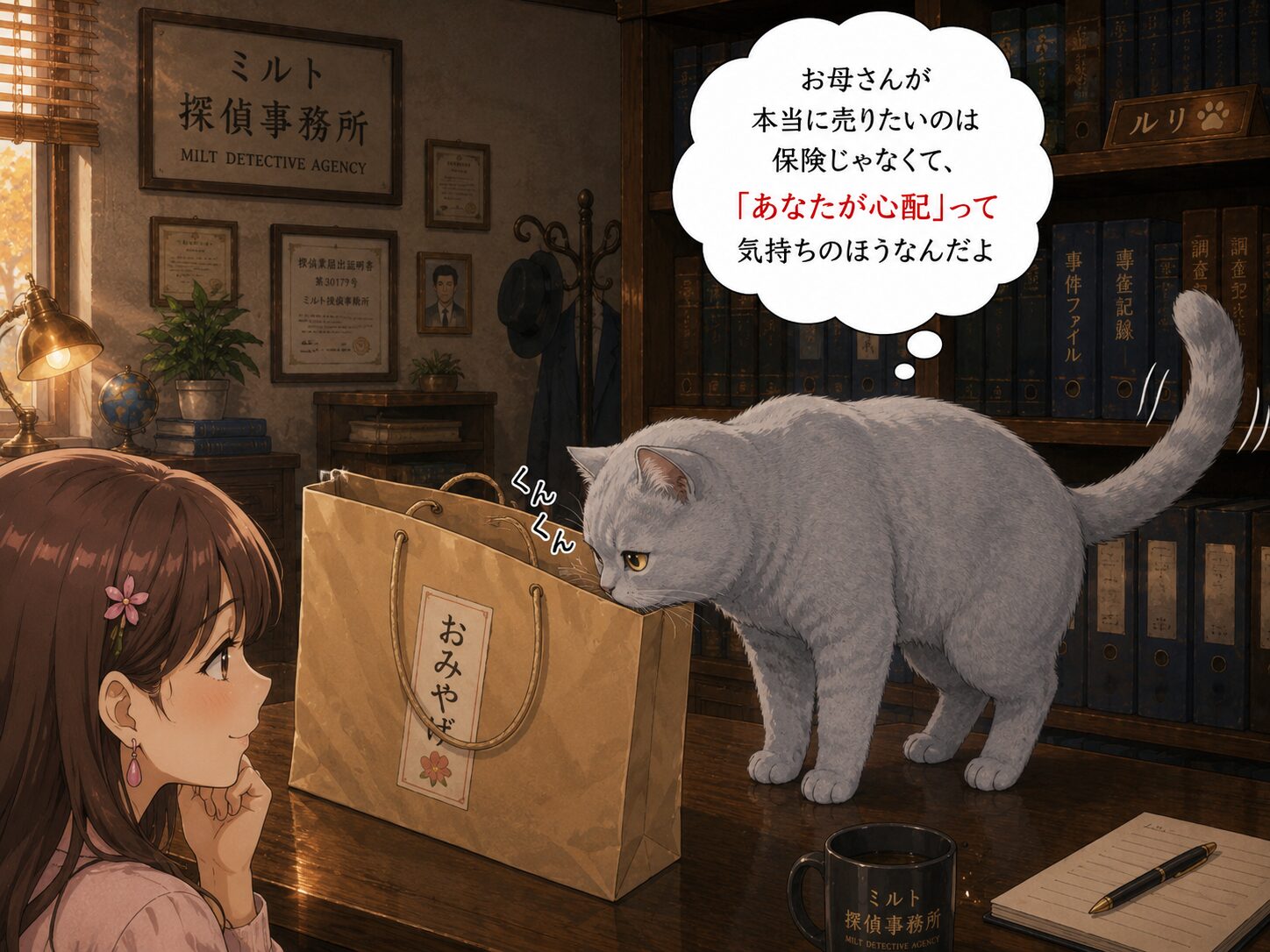 ルリがお土産の紙袋の匂いを嗅ぐシーン