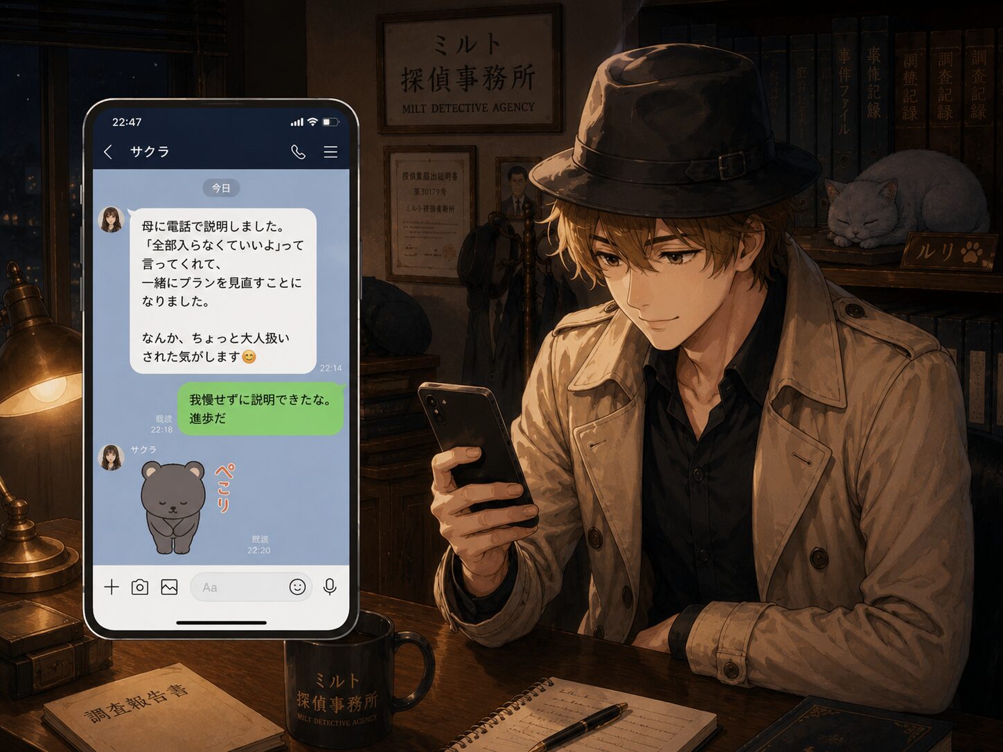 サクラとコーキがメッセージをやり取りするシーン