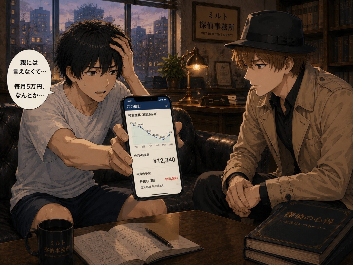 スマホの残高画面を見せるケンタ