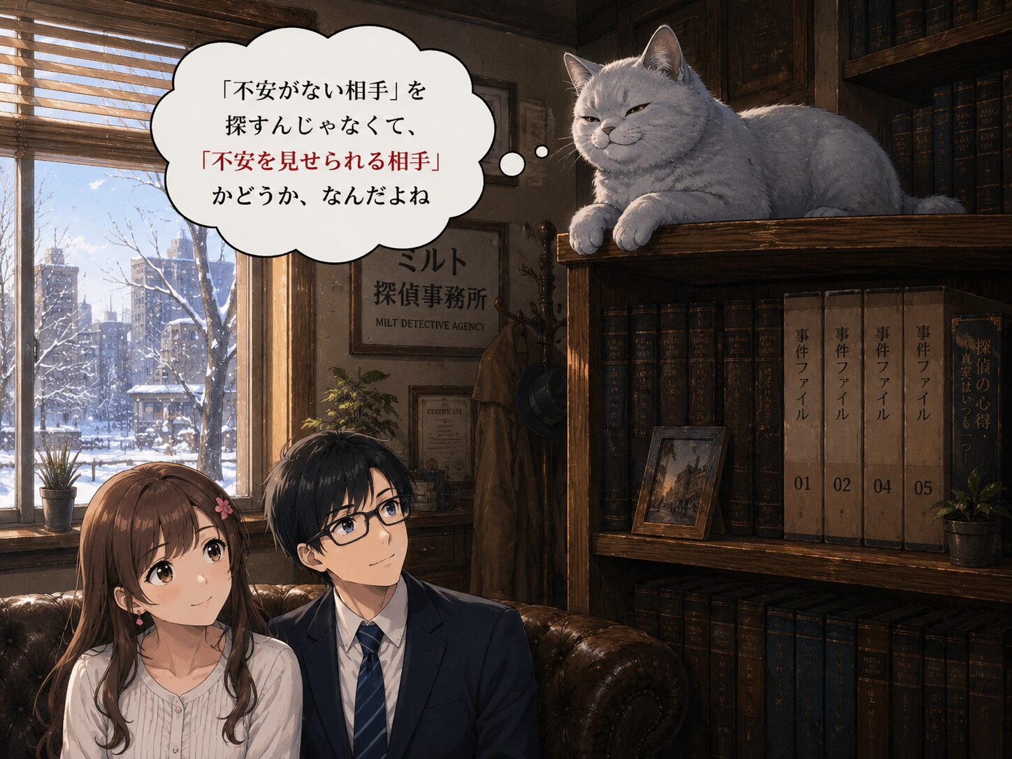 ルリが二人を見比べて目を細めるシーン