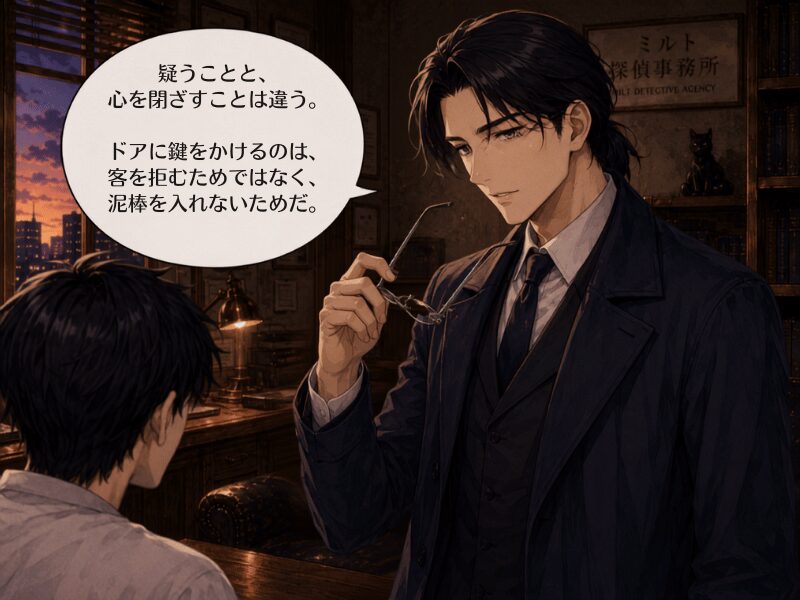ケイイチロウが鍵の話でひとこと告げるシーン