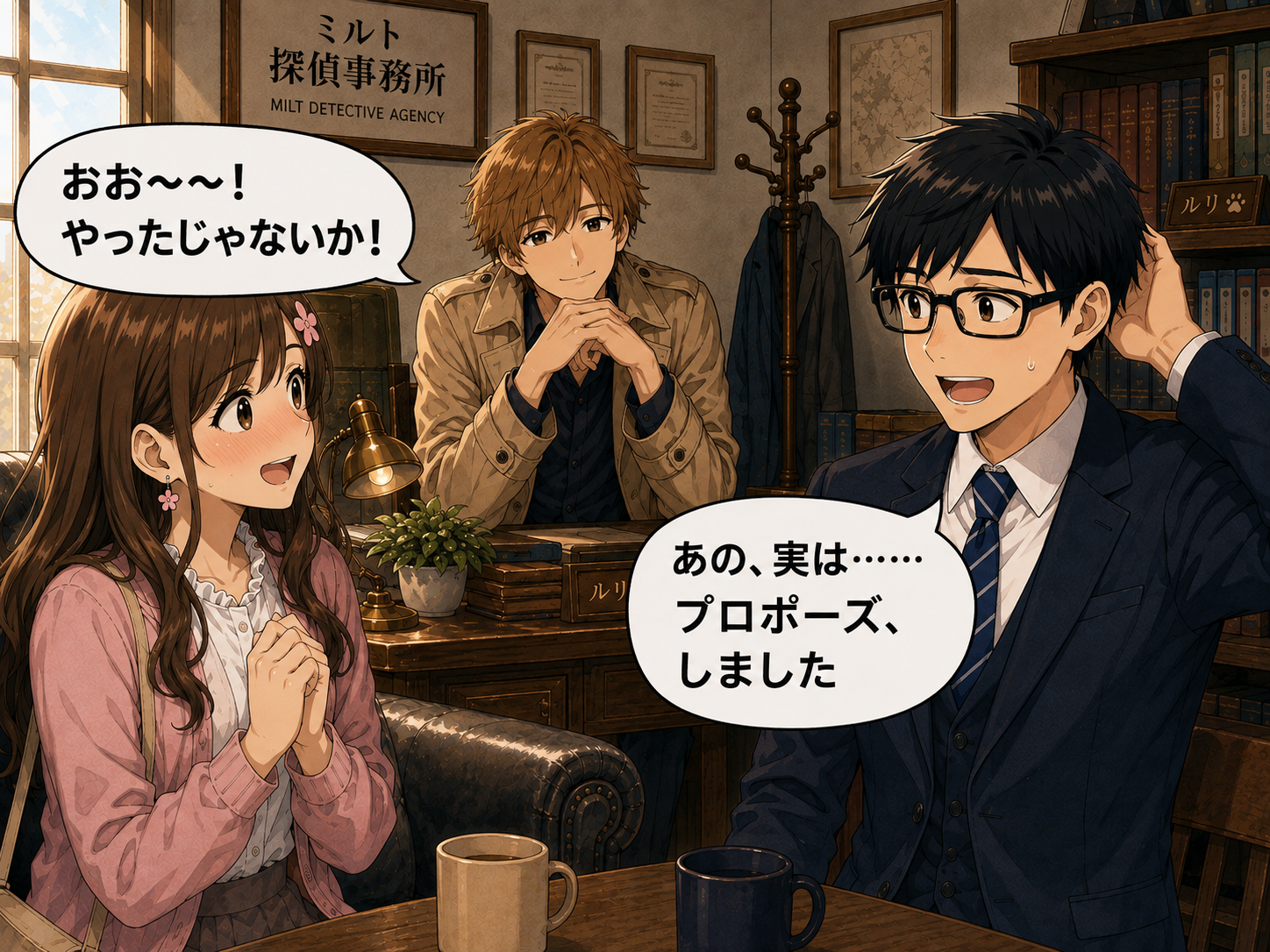 プロポーズを報告しに来たヒロとサクラ