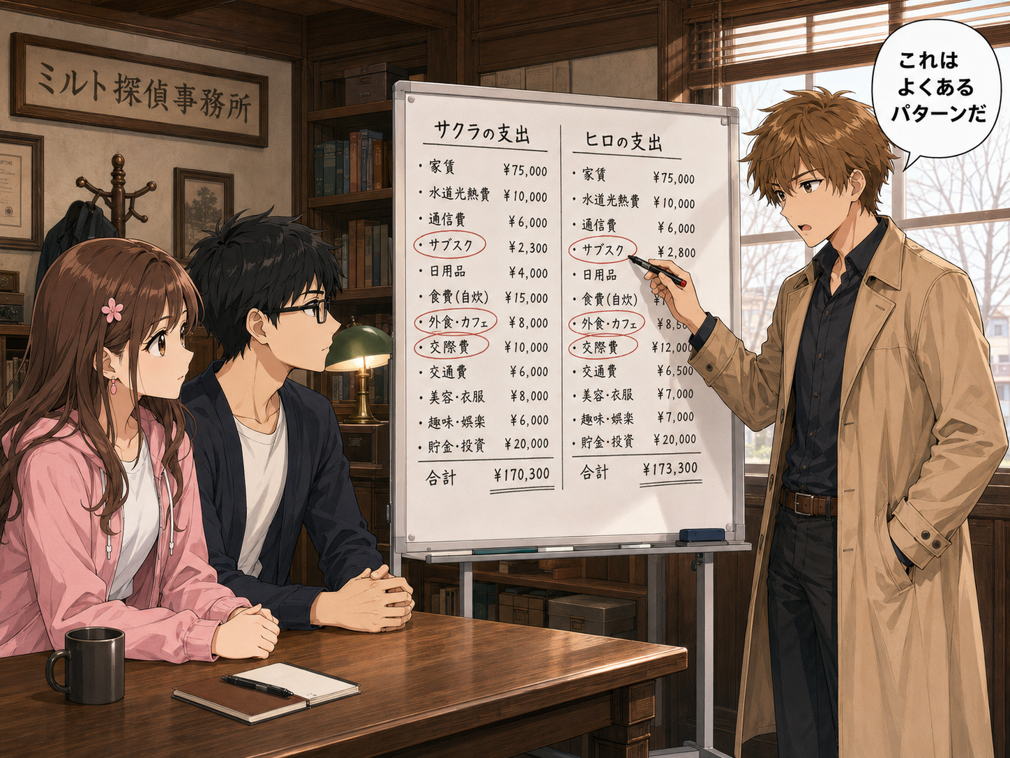 コーキが赤字になる理由を分析するシーン