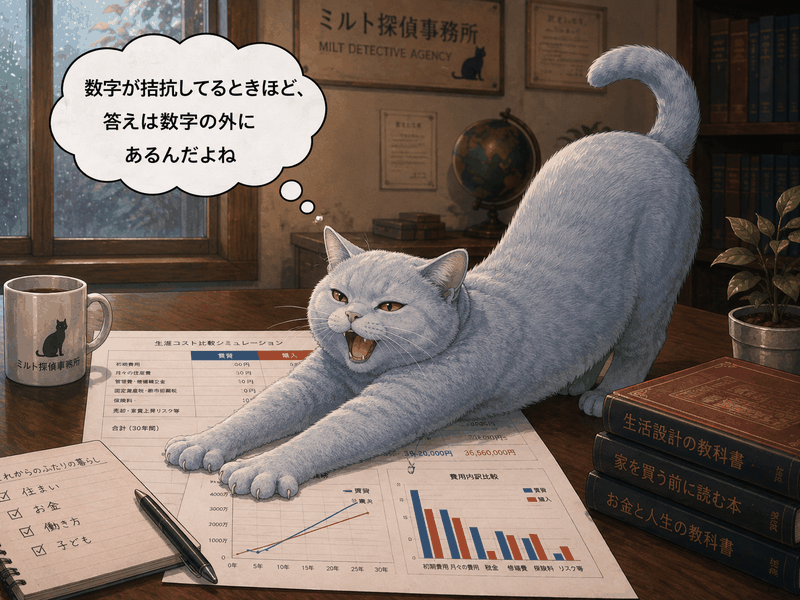 二人の資料の上で伸びをするルリ