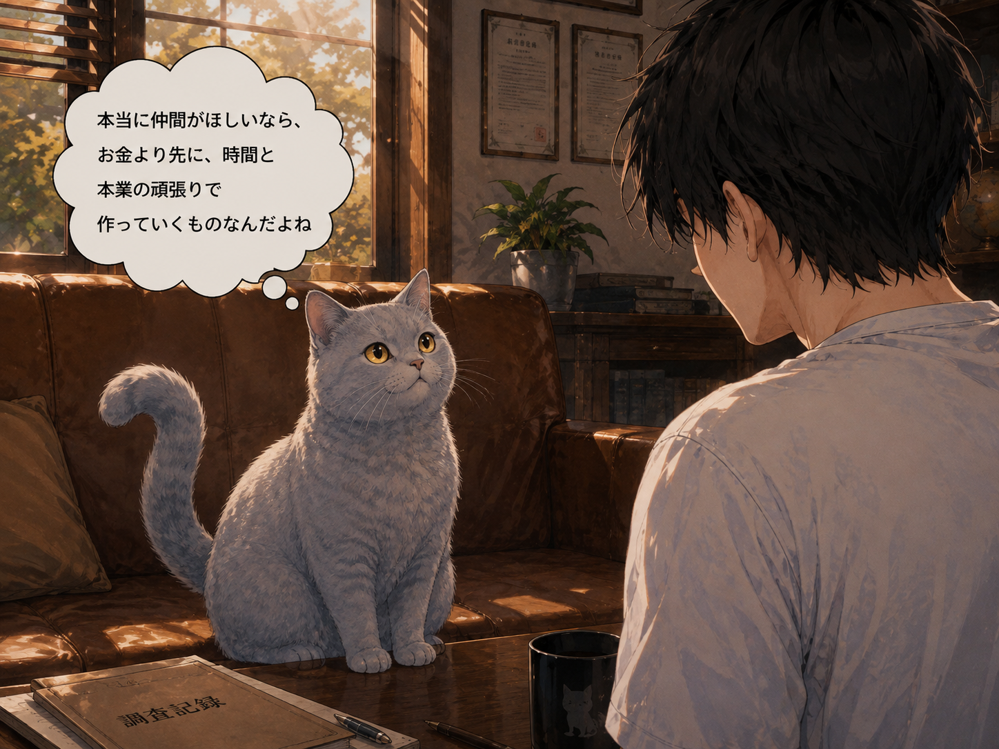 尻尾を揺らしながら話を聞くルリ