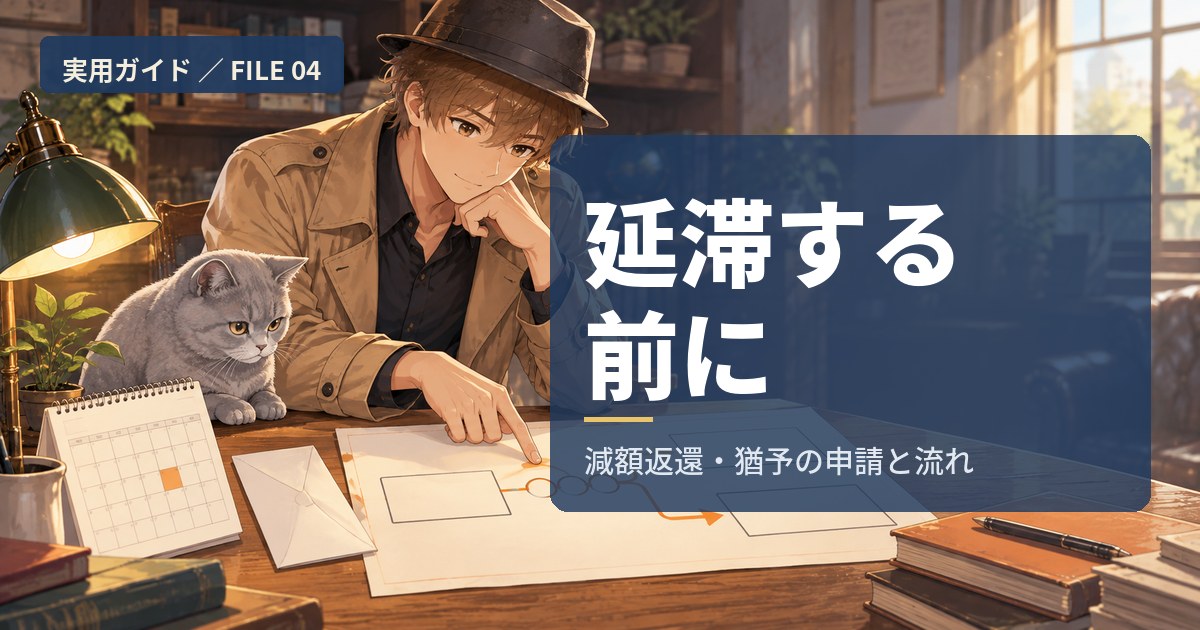 奨学金返還の相談ガイド — 延滞する前に使える減額返還・返還猶予の制度と申請手順を説明するアイキャッチ