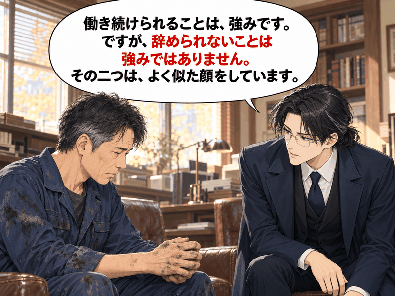 「働き続けられることは強みだが、辞められないことは強みではない」と語るケイイチロウ