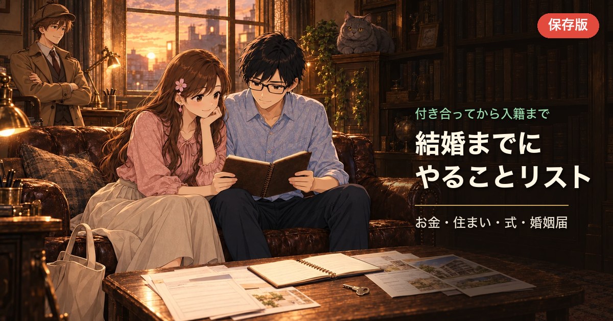 結婚までにやることリスト——お金・住まい・式・婚姻届を、サクラとヒロの交際から入籍までで確認